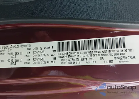 2007 Jeep Wrangler Unlimited Sahara z USA, uszkodzony, nr VIN 1J4GA59147L155674